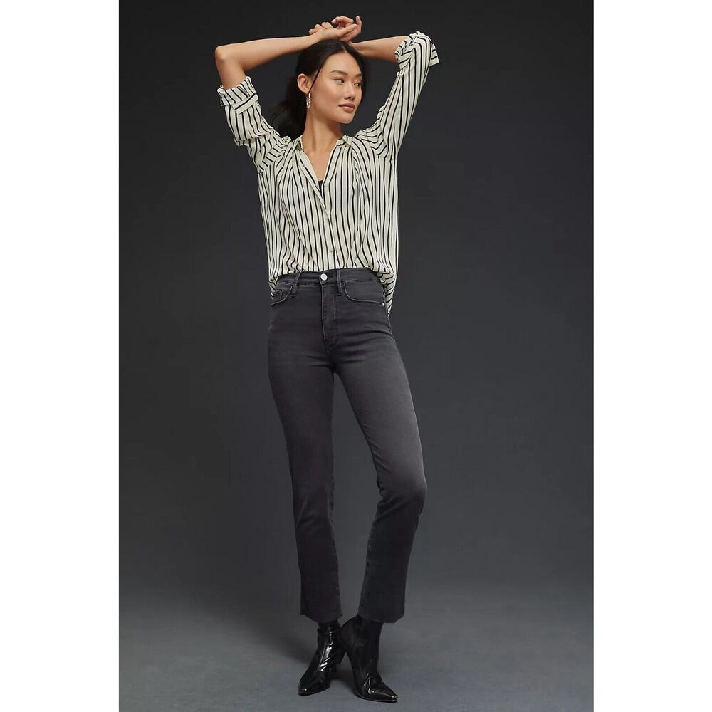 Anthropologie Frame Black Denim Le Sylvie Crop High Rise Straight Fit Jeans 23